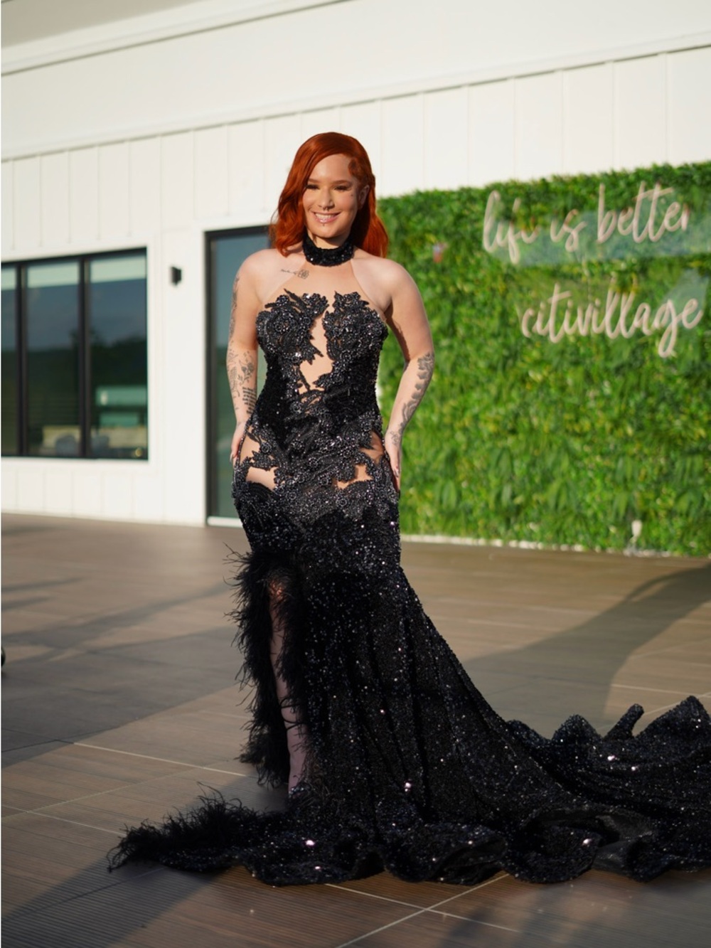 Black Sequin Lace Appliqué Prom Gown